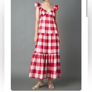 Red gingham check maxi dress